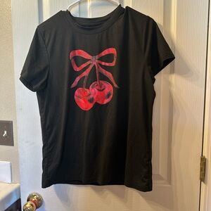Black T-Shirt with Red Cherry Design